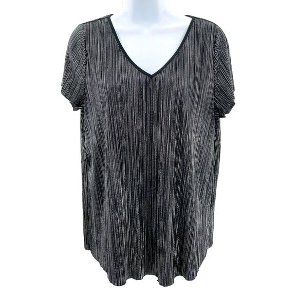 Jennifer Lopez Black Silver Metallic Shiny Short Sleeve Top Blouse Women Sz M - Picture 1 of 12